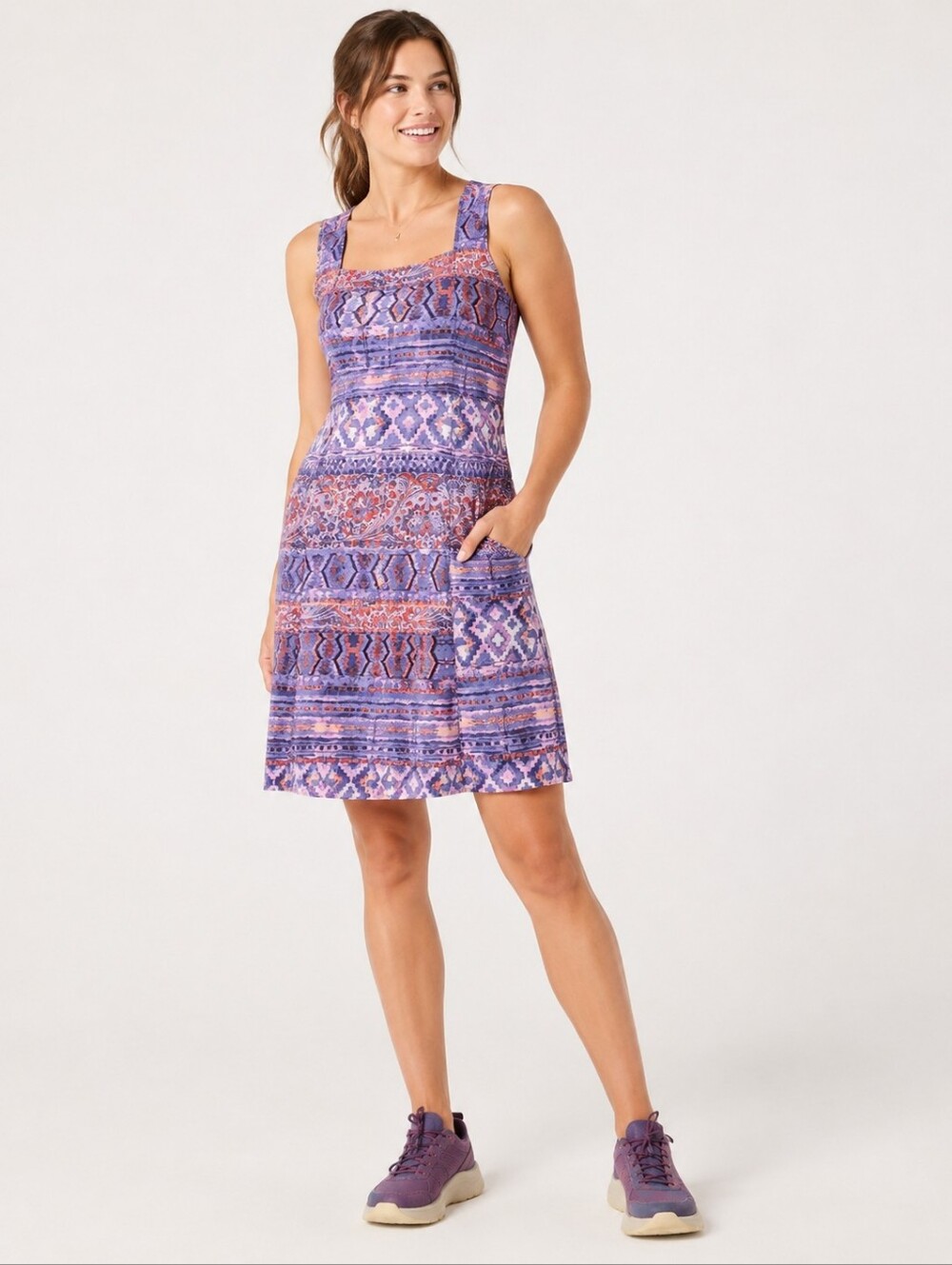 Title Nine Nimblene Purple Boho Athletic Dress Size 10 Racerback Stretch Activew